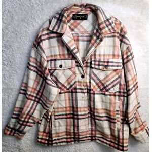 Spoon Jeans Heavy Pastel Plaid Button Up Oversized Shirt Women XL Pockets  #545